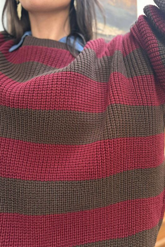 Buddie Stripe Knit Chocolate Burgundy /3=